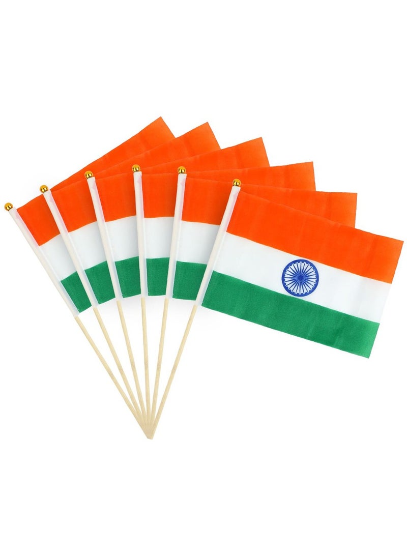 MADHOOR India National Flag with Bamboo Stick 14X21 cm – Set of 6, Handheld Indian Tiranga Flags for Independence Day, Republic Day, School Events & Patriotic Celebrations